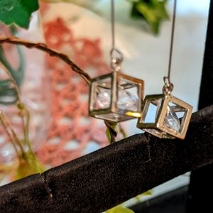 Minimalist geometric in Design Drop Earring with Square Encased Solitare CZ.